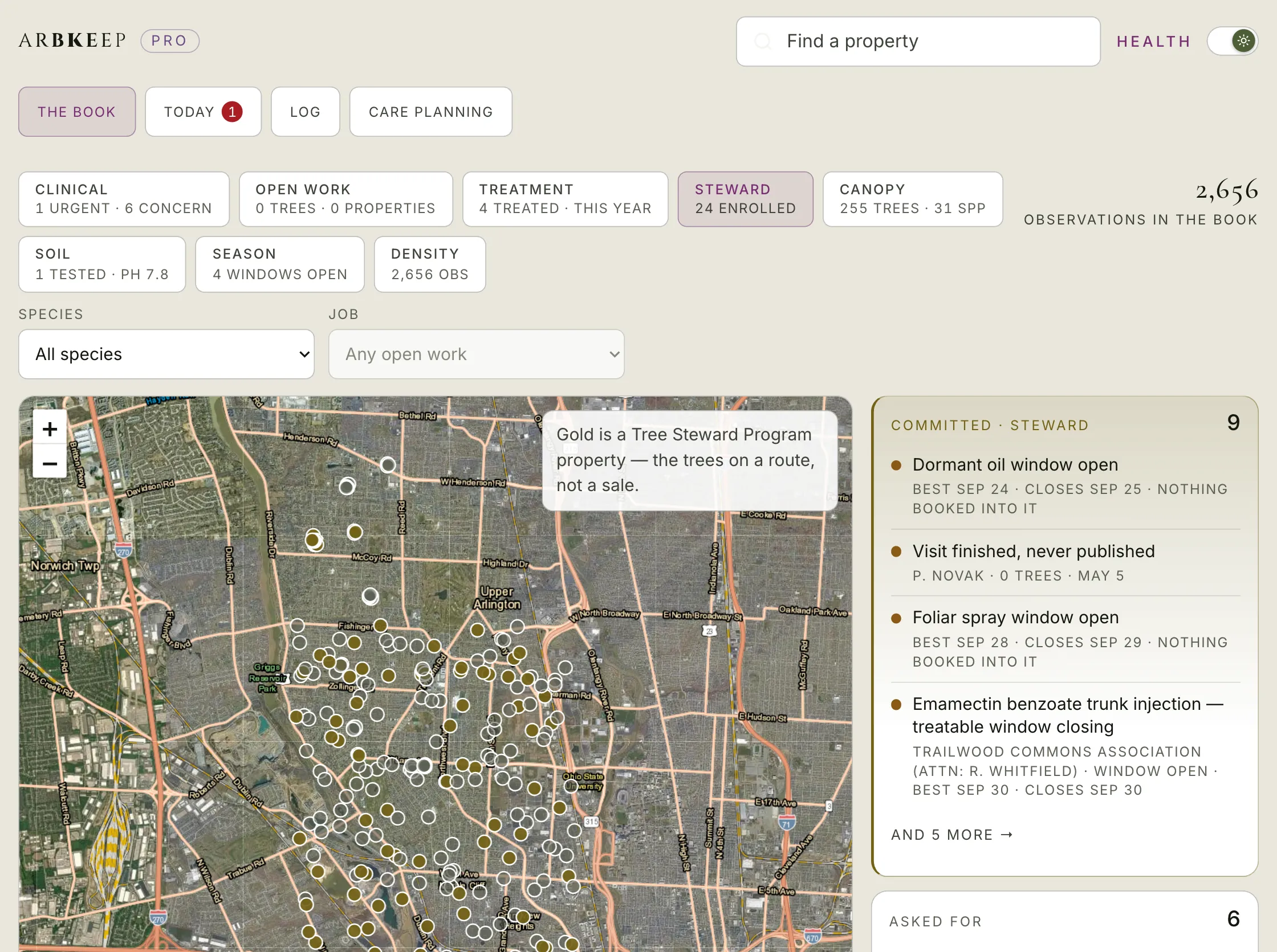 The Book map on a desktop, in sun mode