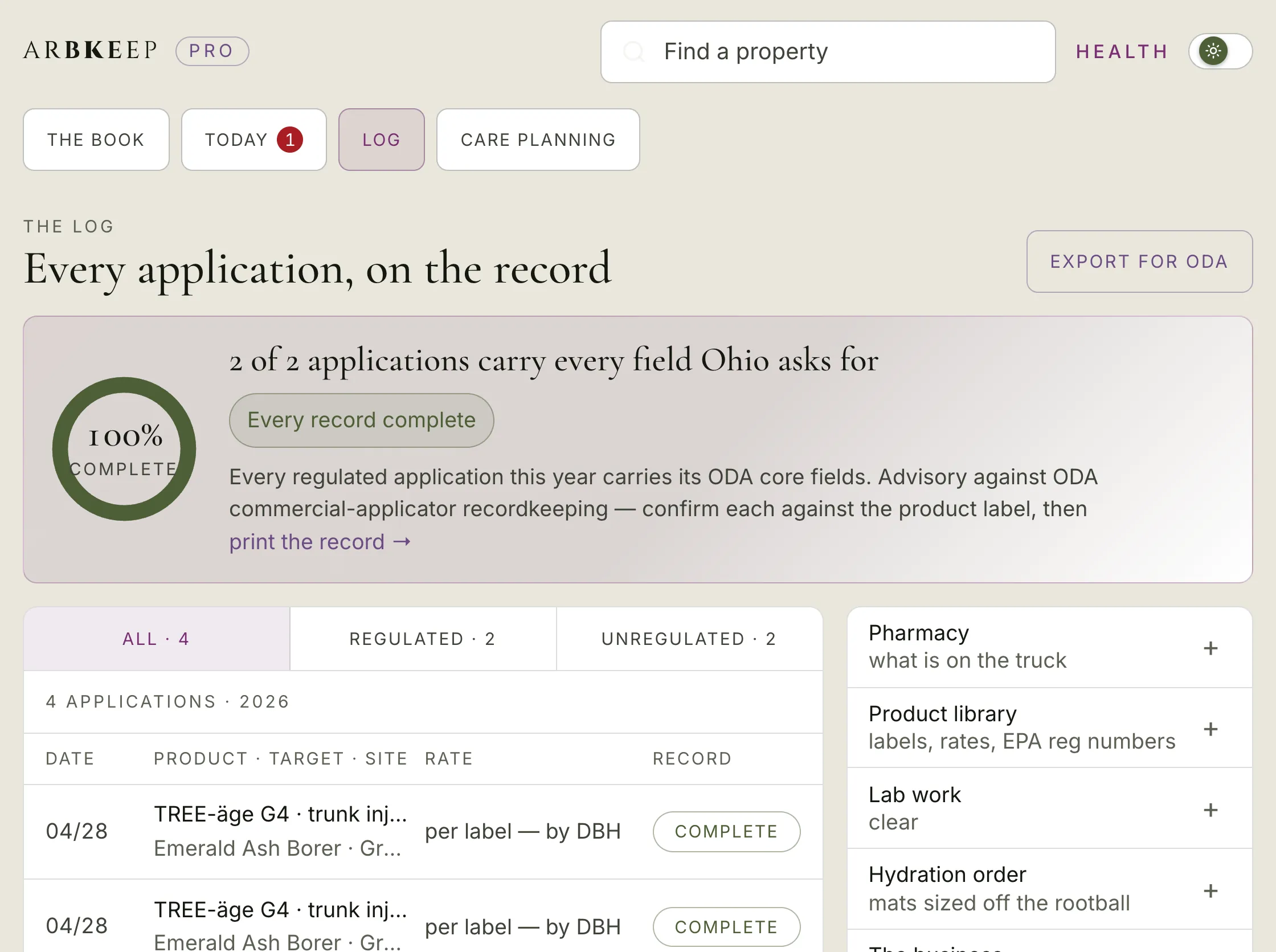 The same application log in sun mode